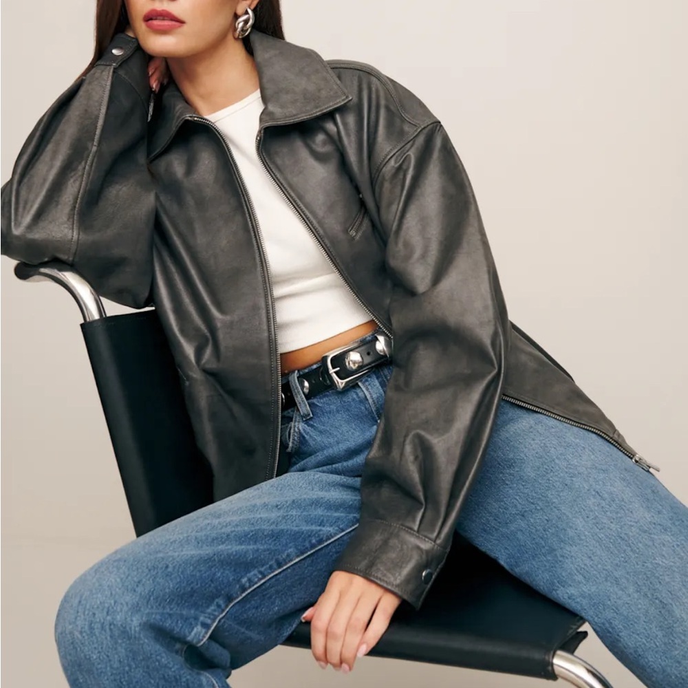 NWT Reformation Gray Leather Jacket